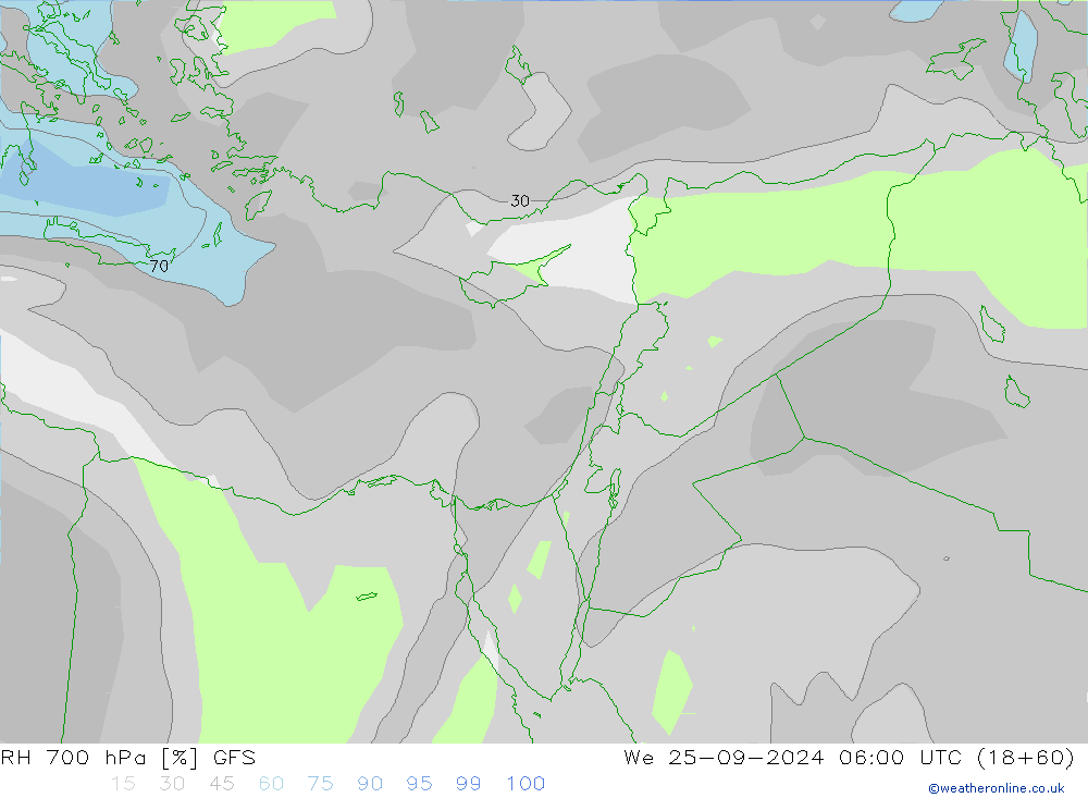 RH 700 hPa GFS We 25.09.2024 06 UTC