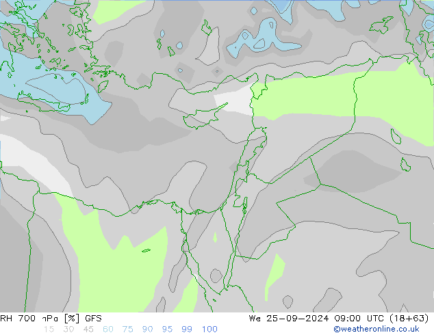 RH 700 hPa GFS We 25.09.2024 09 UTC