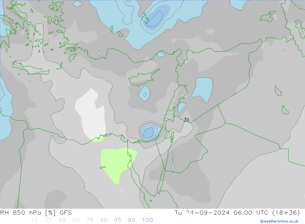 Humidité rel. 850 hPa GFS mar 24.09.2024 06 UTC