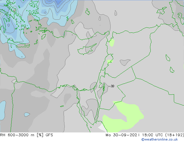 RH 600-3000 m GFS Mo 30.09.2024 18 UTC