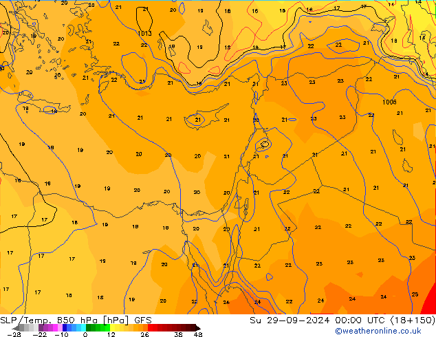 SLP/Temp. 850 hPa GFS dom 29.09.2024 00 UTC