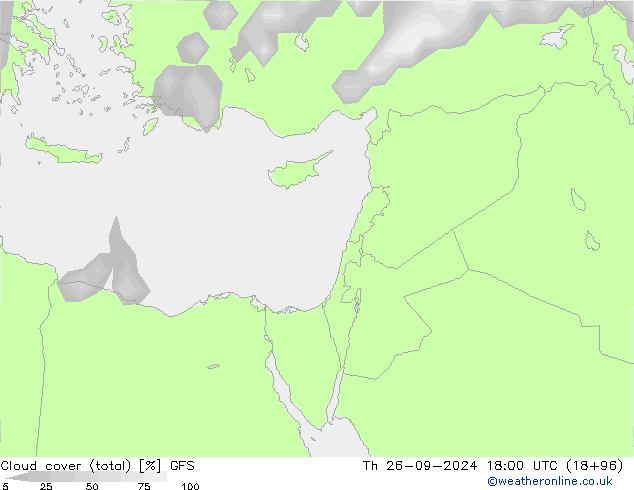 Cloud cover (total) GFS Th 26.09.2024 18 UTC