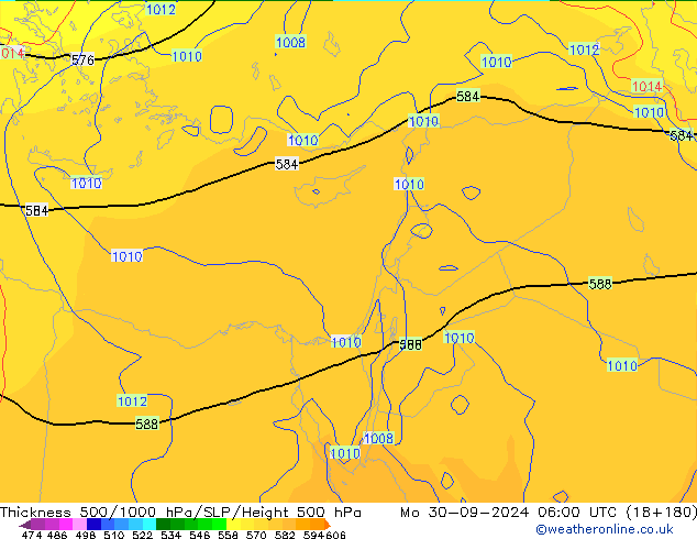 Thck 500-1000hPa GFS pon. 30.09.2024 06 UTC