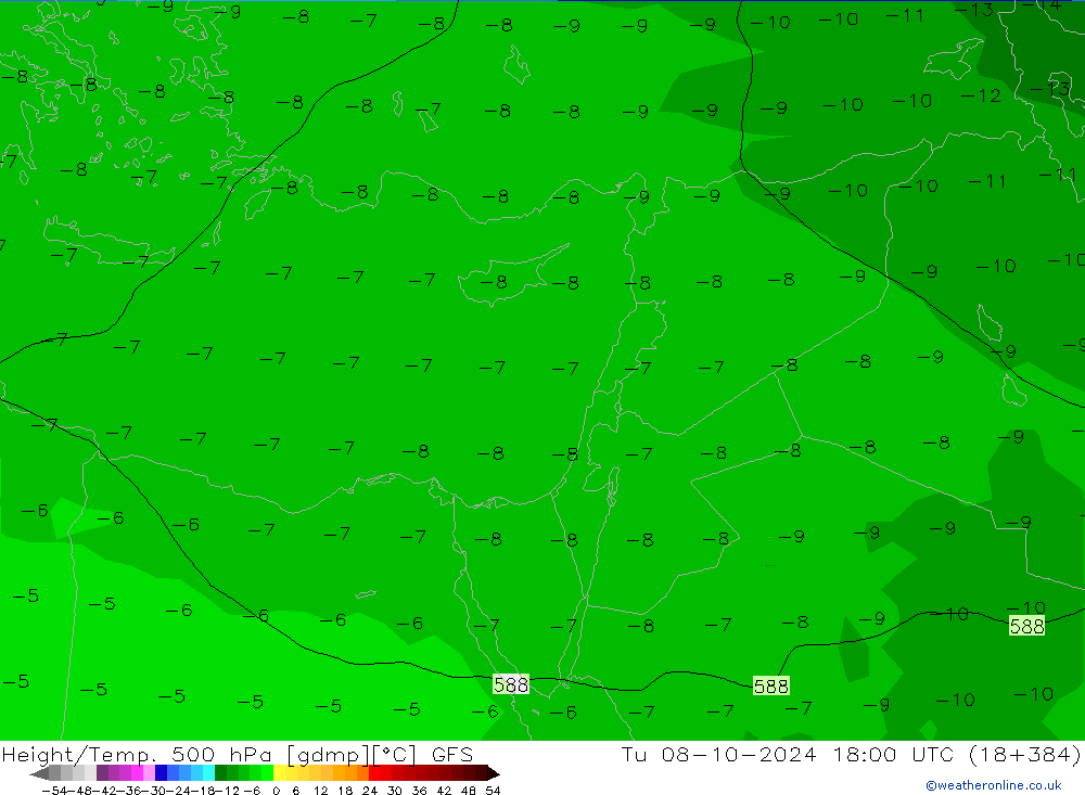 Yükseklik/Sıc. 500 hPa GFS Sa 08.10.2024 18 UTC