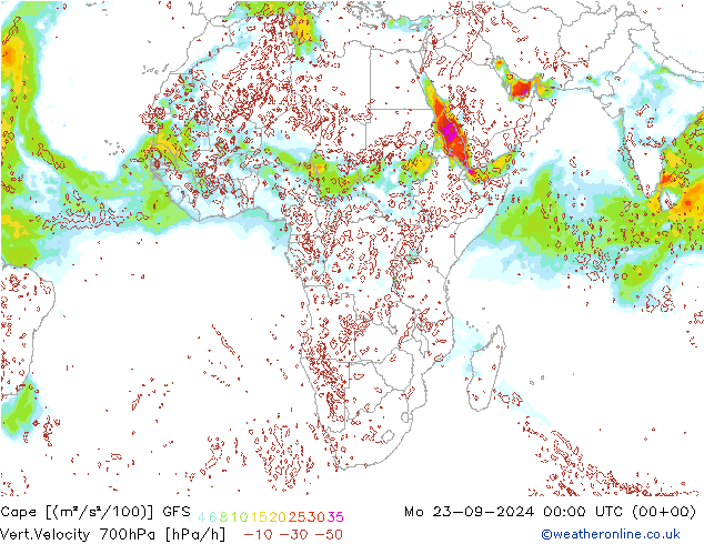 Cape GFS lun 23.09.2024 00 UTC