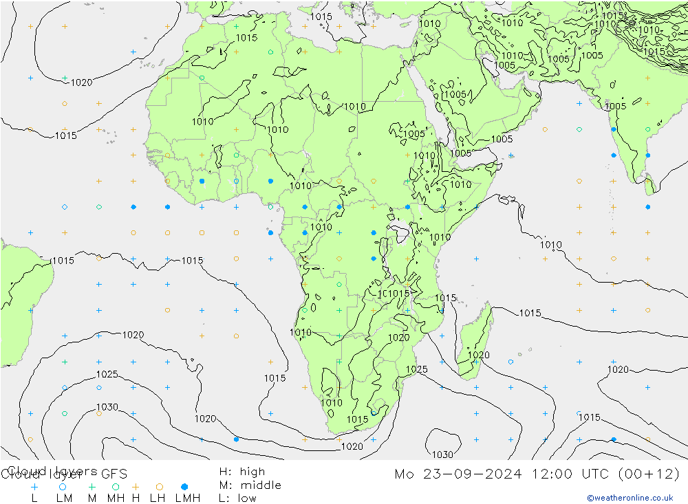 Cloud layer GFS lun 23.09.2024 12 UTC