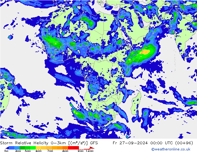 Storm Relative Helicity GFS ven 27.09.2024 00 UTC