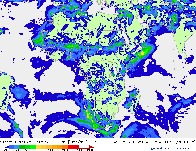 Storm Relative Helicity GFS Cts 28.09.2024 18 UTC