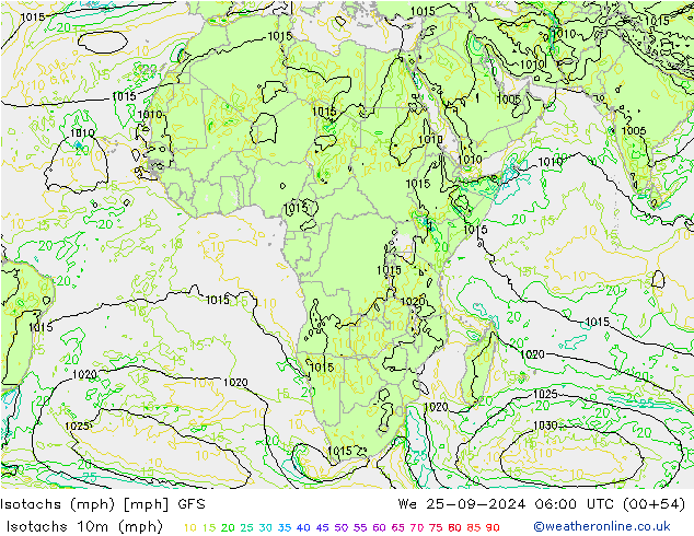 Isotachen (mph) GFS september 2024