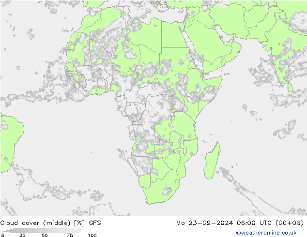 Bewolking (Hoog,Middelb.,Laag) GFS ma 23.09.2024 06 UTC