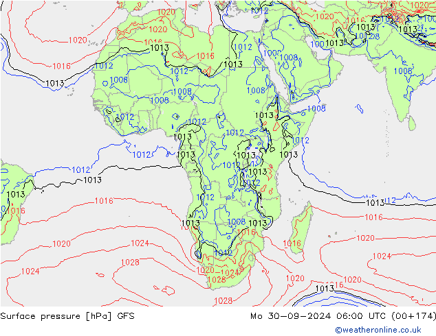 Surface pressure GFS Mo 30.09.2024 06 UTC