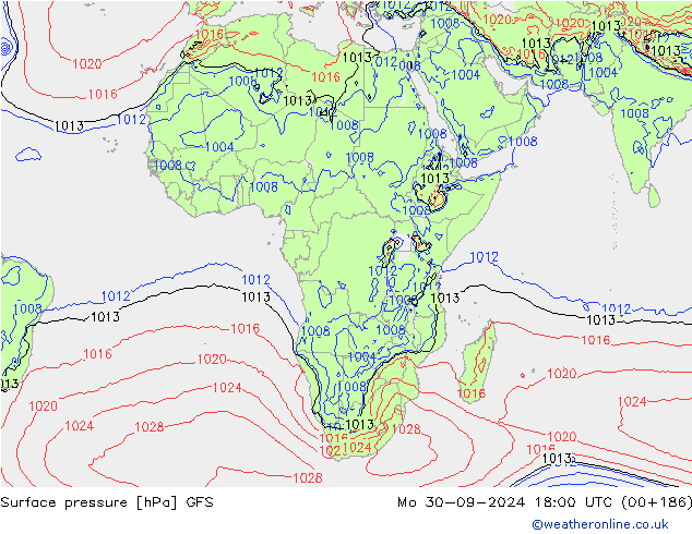 Luchtdruk (Grond) GFS ma 30.09.2024 18 UTC