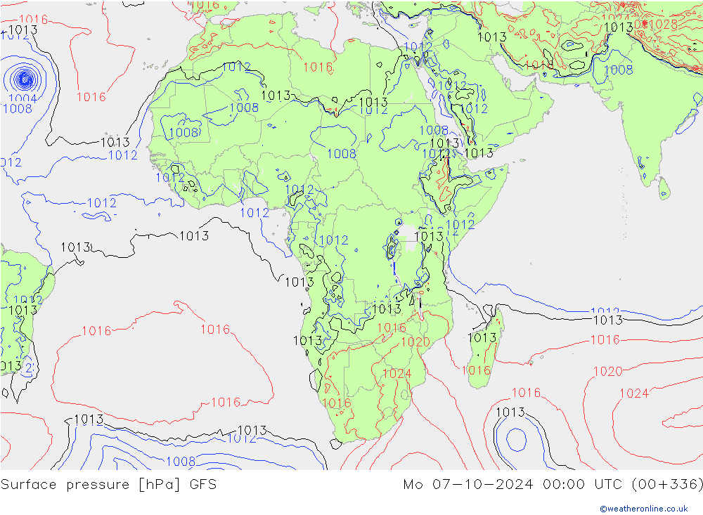 Pressione al suolo GFS lun 07.10.2024 00 UTC