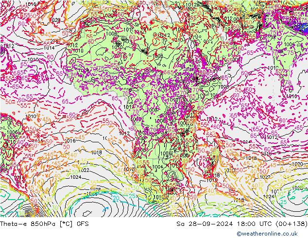 Theta-e 850hPa GFS Cts 28.09.2024 18 UTC