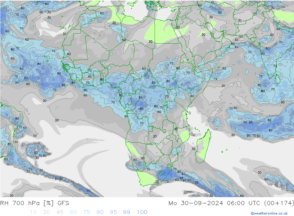 RH 700 hPa GFS lun 30.09.2024 06 UTC