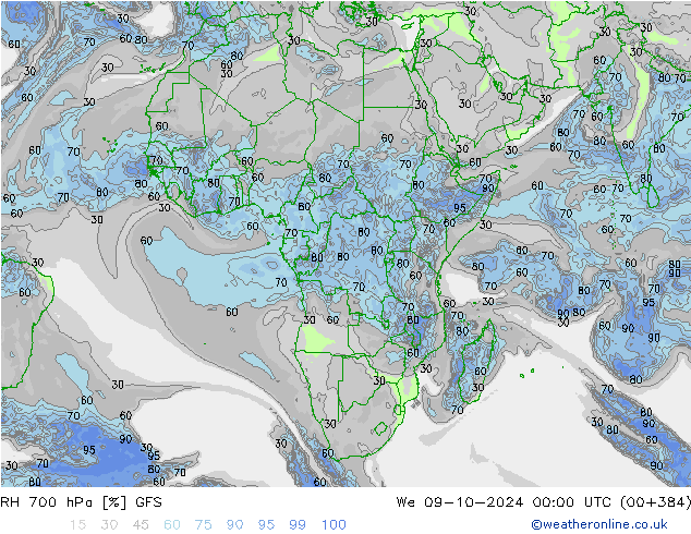 RH 700 hPa GFS We 09.10.2024 00 UTC