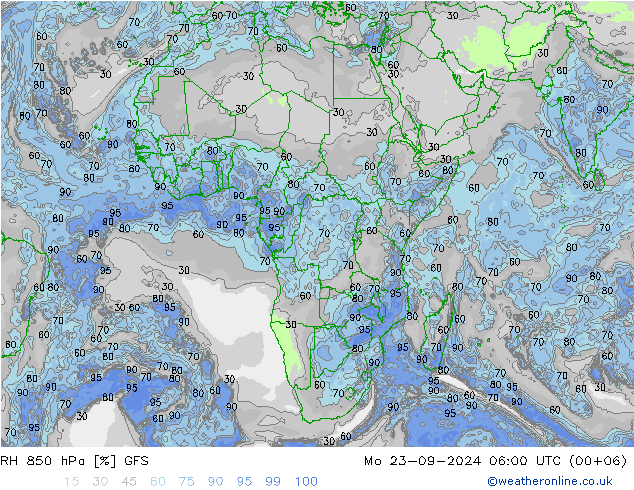 RH 850 hPa GFS Mo 23.09.2024 06 UTC