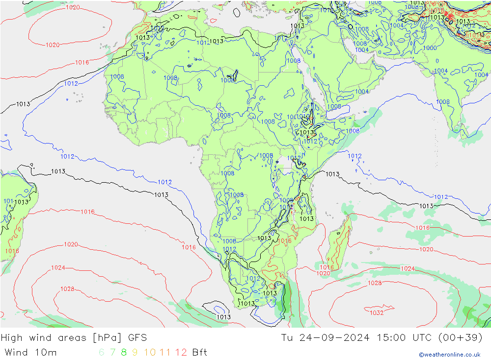 High wind areas GFS  24.09.2024 15 UTC