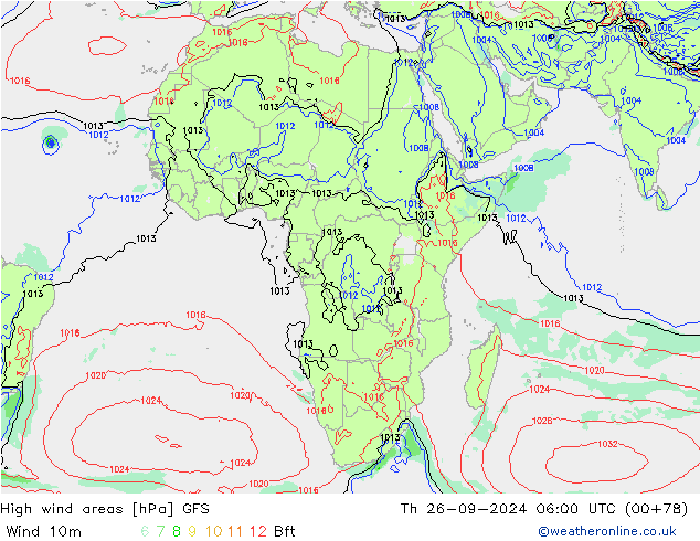 High wind areas GFS jue 26.09.2024 06 UTC