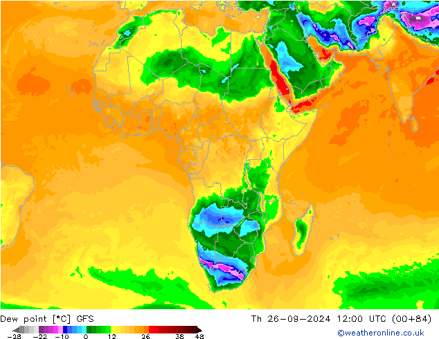 Rosný bod GFS Čt 26.09.2024 12 UTC