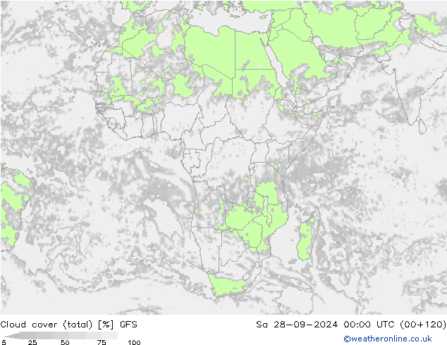 Nuages (total) GFS sam 28.09.2024 00 UTC