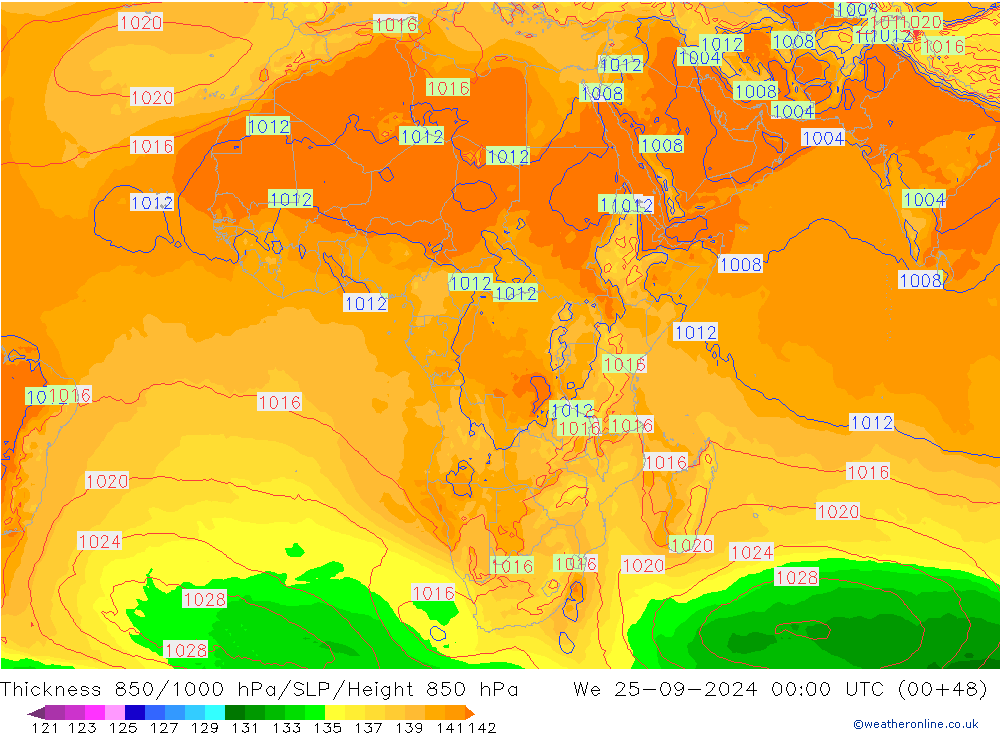 Thck 850-1000 hPa GFS We 25.09.2024 00 UTC