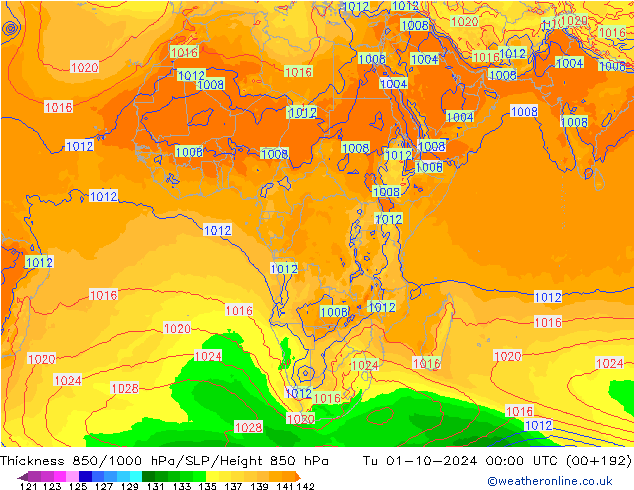 Schichtdicke 850-1000 hPa GFS Di 01.10.2024 00 UTC