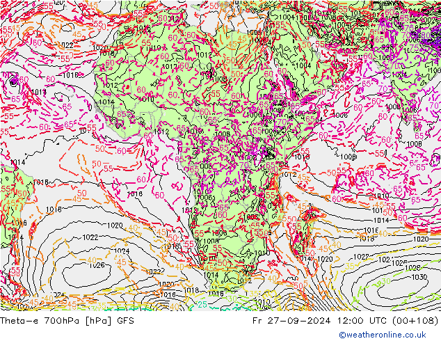 Theta-e 700hPa GFS Fr 27.09.2024 12 UTC