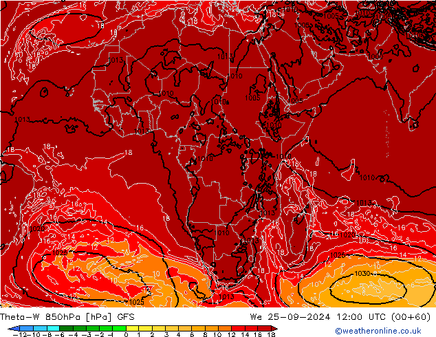 Theta-W 850hPa GFS We 25.09.2024 12 UTC