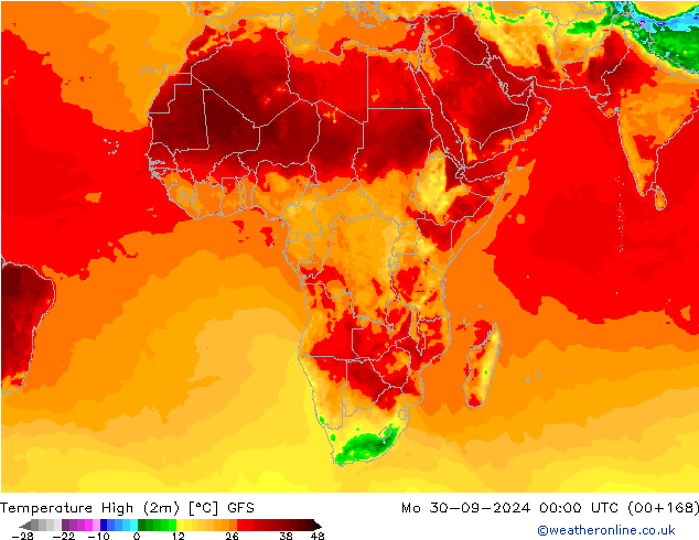 Temperature High (2m) GFS Mo 30.09.2024 00 UTC