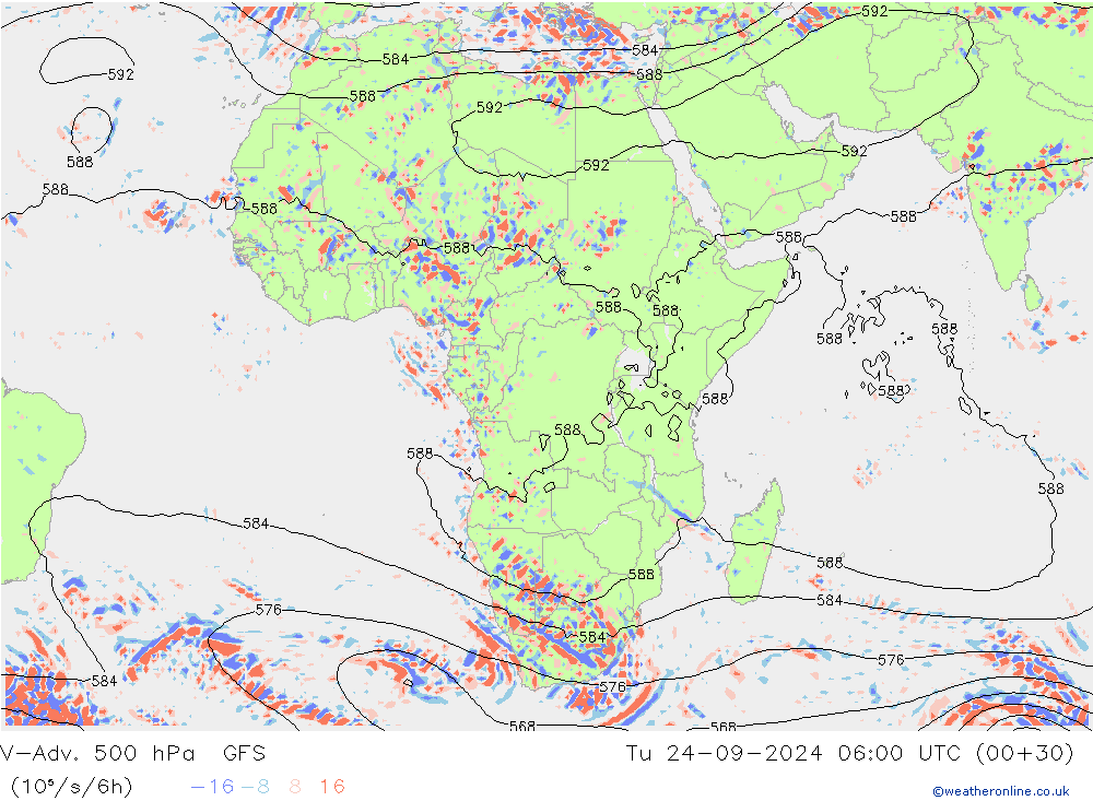 V-Adv. 500 гПа GFS вт 24.09.2024 06 UTC