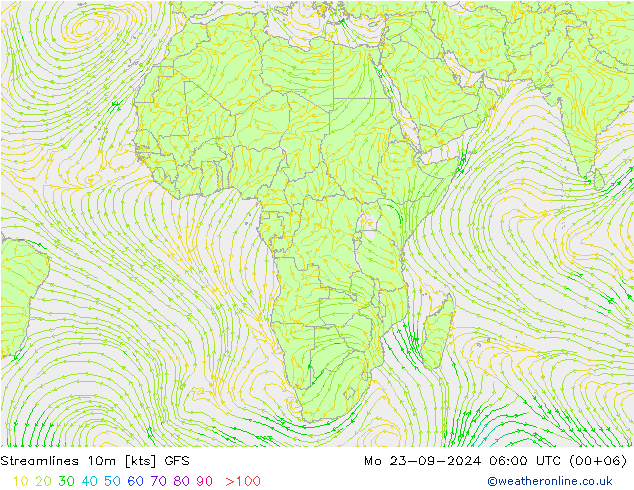 Linea di flusso 10m GFS lun 23.09.2024 06 UTC