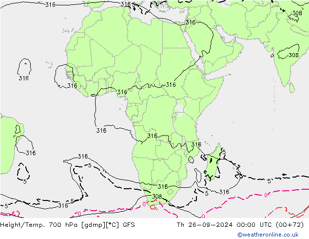 Height/Temp. 700 hPa GFS Th 26.09.2024 00 UTC