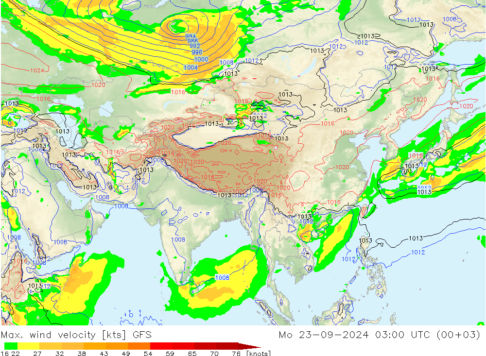 Maks. Rüzgar Hızı GFS Pzt 23.09.2024 03 UTC