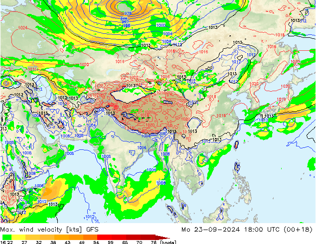 Max. wind velocity GFS Mo 23.09.2024 18 UTC