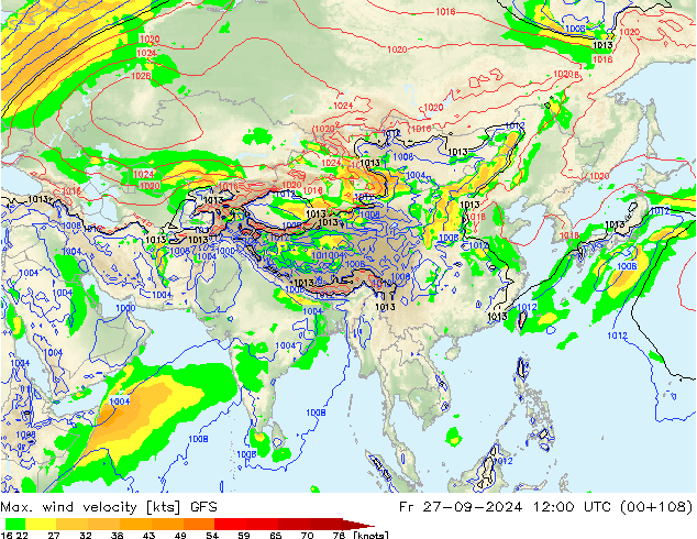 Maks. Rüzgar Hızı GFS Cu 27.09.2024 12 UTC