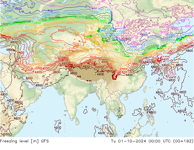 Freezing level GFS Tu 01.10.2024 00 UTC