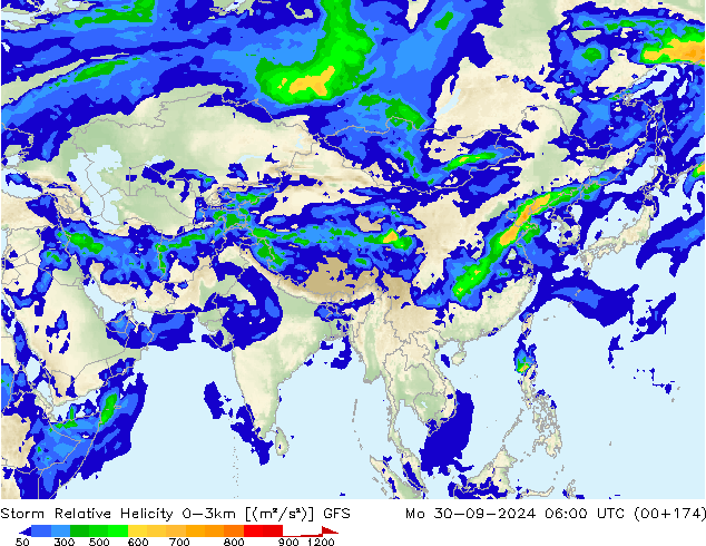 Storm Relative Helicity GFS пн 30.09.2024 06 UTC