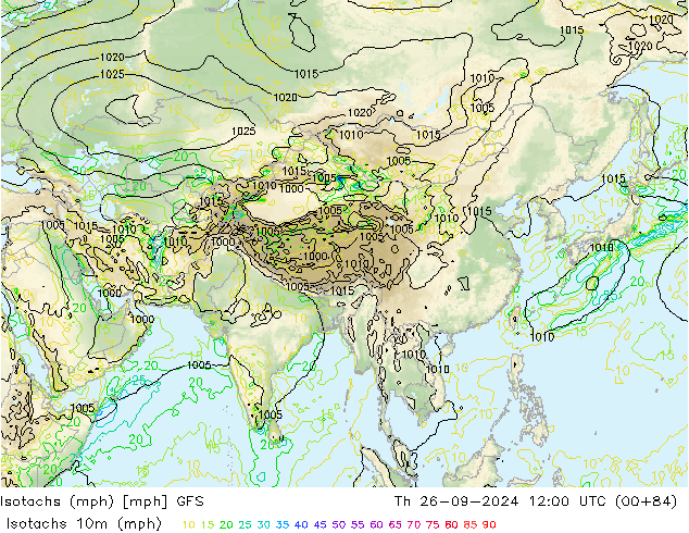 Isotaca (mph) GFS jue 26.09.2024 12 UTC