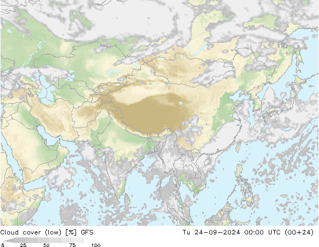 Nuages (bas) GFS mar 24.09.2024 00 UTC