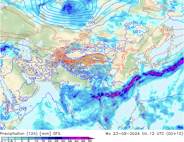 Precipitação (12h) GFS Seg 23.09.2024 12 UTC