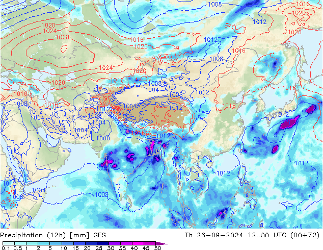 Precipitation (12h) GFS Th 26.09.2024 00 UTC