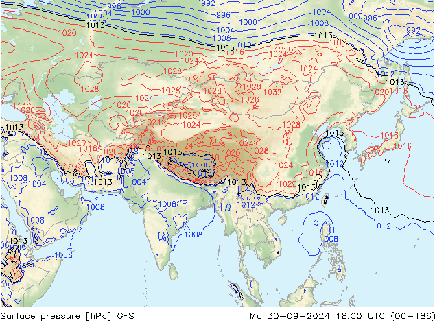 Surface pressure GFS Mo 30.09.2024 18 UTC