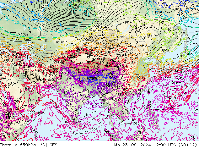 Theta-e 850hPa GFS Po 23.09.2024 12 UTC