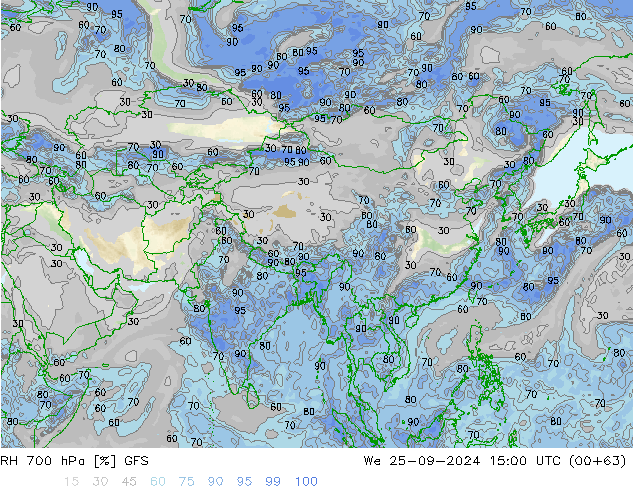 RH 700 hPa GFS We 25.09.2024 15 UTC