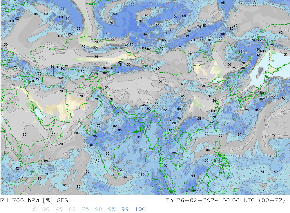 RH 700 hPa GFS Th 26.09.2024 00 UTC