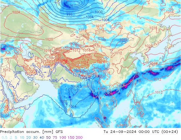 Precipitation accum. GFS вт 24.09.2024 00 UTC