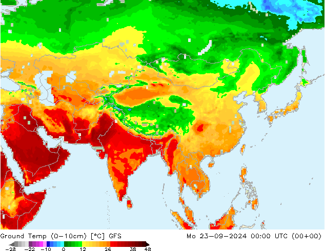 Temperatura del suelo (0-10cm) GFS lun 23.09.2024 00 UTC