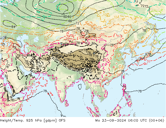 Geop./Temp. 925 hPa GFS lun 23.09.2024 06 UTC