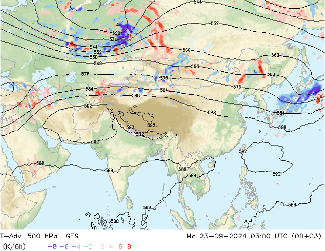 T-Adv. 500 hPa GFS lun 23.09.2024 03 UTC